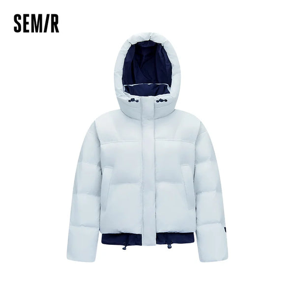 Semir Women Down Jacket 90 Percent Down Fill Layered Look Color Block Hooded Design Loose Fit Puffer Shape 2026 Winter