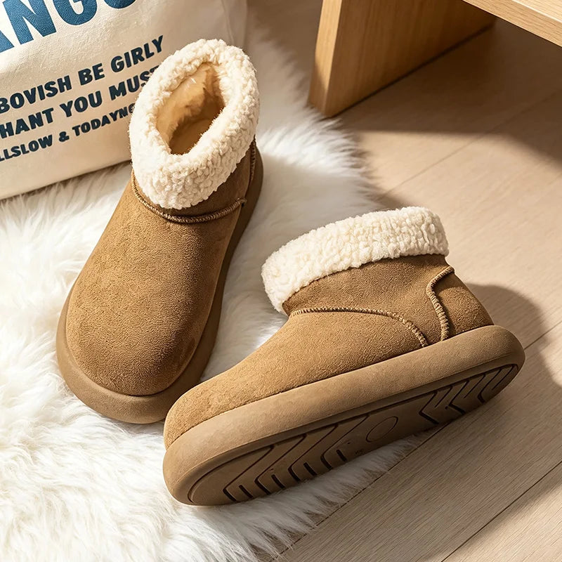Men women's light warm plush snow boots winter soft-sole anti-slip comfortable casual shoes couples walking outdoor cotton shoes