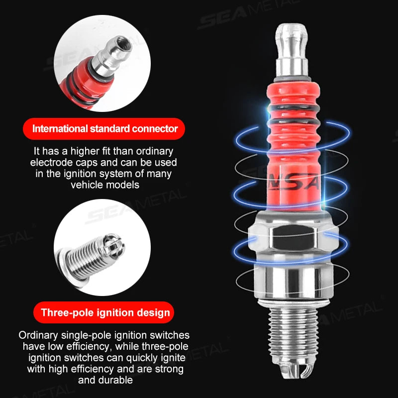 SEAMETAL 1/2/4PCS 3 Electrode Racing Spark Plug A7TC D8TC Triple Spark Plugs for ATV Scooter Dirt Bike Motorcycle Accessories