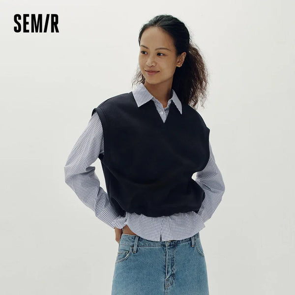 អាវកាក់ Semir សម្រាប់នារី ក V មានខ្សែចង អាវពីរដុំ រចនាបថ Retro Campus អាវដៃវែងរលុង ពាក់ប្រចាំថ្ងៃ 2026
