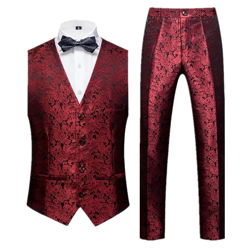 2026 New Men's Sleeveless Vest with Trousers, Wedding Party 2-Piece Set, White, Black, Red, Purple, Asian Size M-6XL