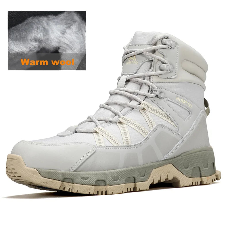 HUMTTO Outdoor Casual Trekking Boots Winter Men's Sneakers Leather Hiking Shoes Men Keep Warm Snow Boots for Man 2024 Trainers