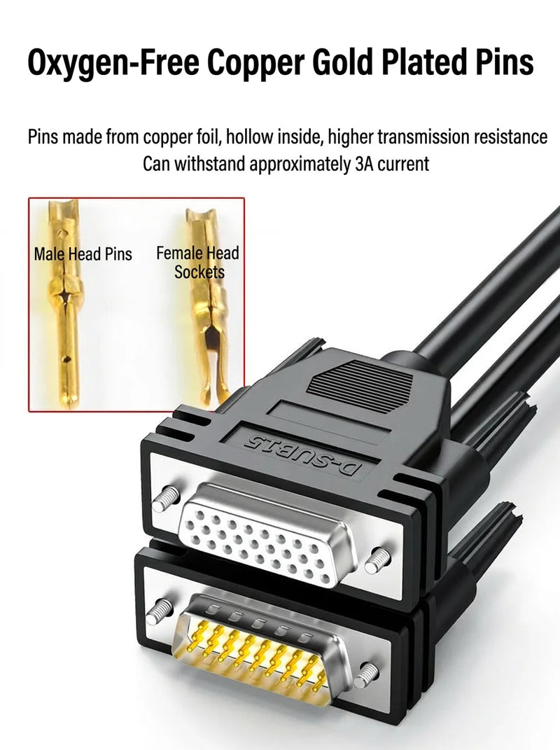 DIVEDEER Industrial Grade DB26 Extension Cable 3-Row 26-Pin Male to Male & Male to Female Data Cable 26-Core Signal Control Line