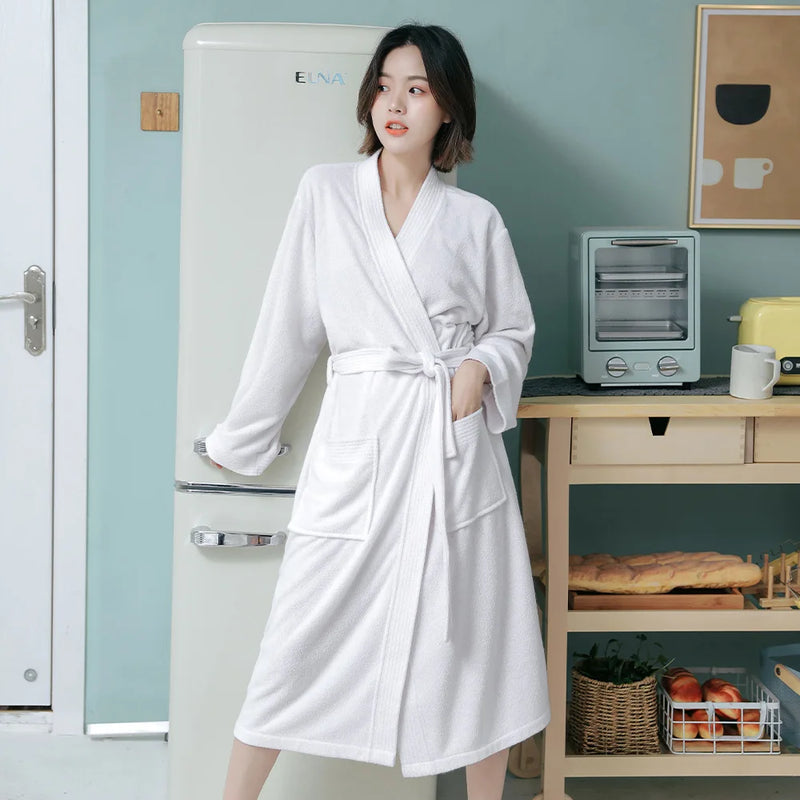 New Arrival Long Sleeve Men Women Bathrobe 2026 Spring Autumn V-Neck Couple Robes Lounge Wear Sleepwear Pure Color Loungewear
