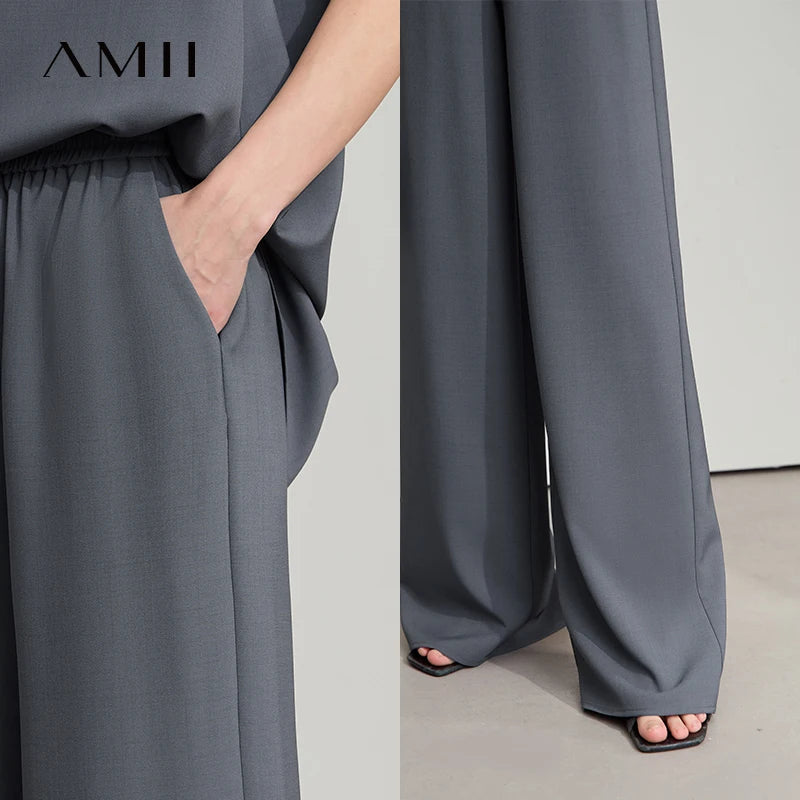 ខោ AMII Minimalist សម្រាប់ស្ត្រីរដូវស្លឹកឈើជ្រុះថ្មីធ្វើដំណើរទៅធ្វើការចង្កេះយឺតរឹងមាំខោដែលអាចបត់បែនបានខោវែងរលុង 12542126
