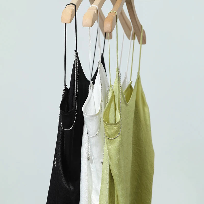 អាវក្រៅ Amii Casual Cami សម្រាប់ស្ត្រី រដូវក្តៅ ឆ្នាំ២០២៦ អាវក្រៅខ្សែសង្វាក់ថ្មី ដៃខ្លី សាមញ្ញ ត្រង់ អាវក្រៅស្ត្រី Acetate Strap Spaghetti Strap Tank 12641045