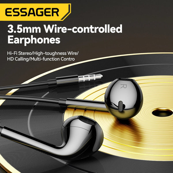 កាសស្តាប់ត្រចៀក Essager 3.5mm មានខ្សែ កាសស្តាប់ត្រចៀកក្នុងត្រចៀក មានមីក្រូហ្វូន កាសស្តេរ៉េអូ ការគ្រប់គ្រងក្នុងខ្សែសម្រាប់ទូរស័ព្ទ