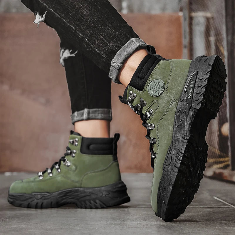 Men's high-top Joker casual boots four seasons breathable light soft-sole anti-skid work boots fashion youth walking tide boots