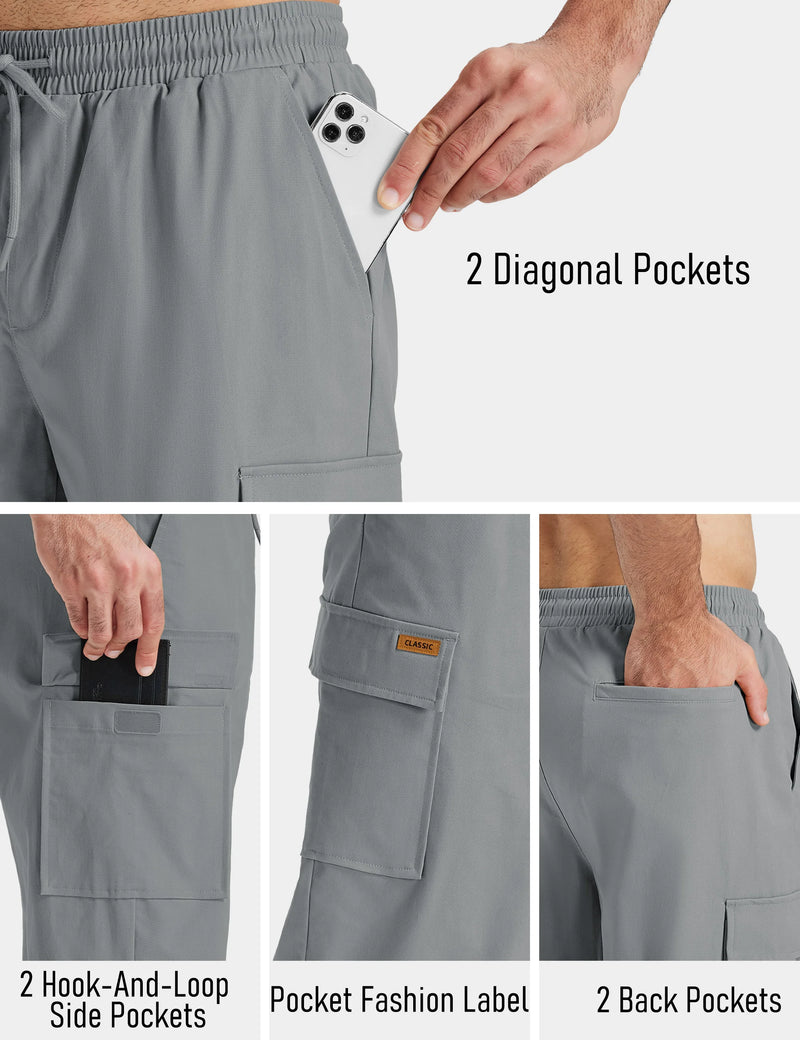 TACVASEN Mens Cargo Capri Short Pants 97% Cotton Below Knee Loose Fit Pants 6 Pockets Work Drawstring Waist Casual New Trousers