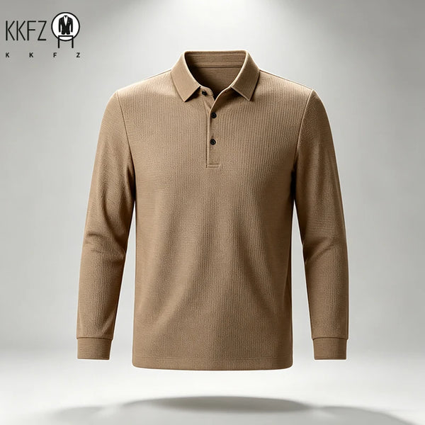 Male Urban Fashion Long Sleeve Polo Shirt Lapel Collar Comfort Texture For City Commute And Daily Street Leisure Matching Look