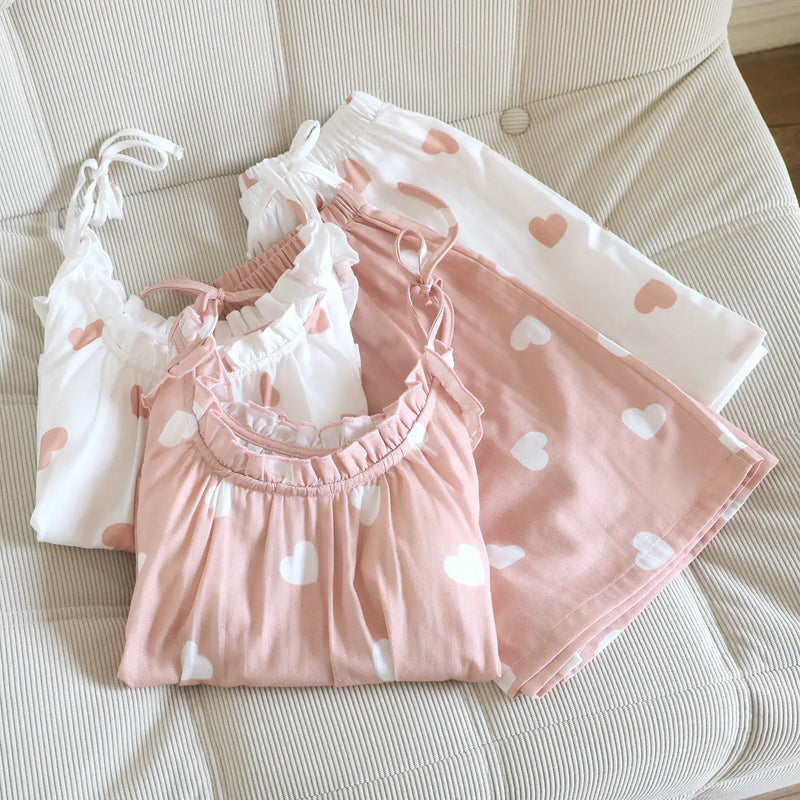 Summer Suit Nightie with Bra Sleepwear Women's New Gauze Cotton Sleeveless Pajama Set Woman Clothing 2 Pieces Set Lounge Wear