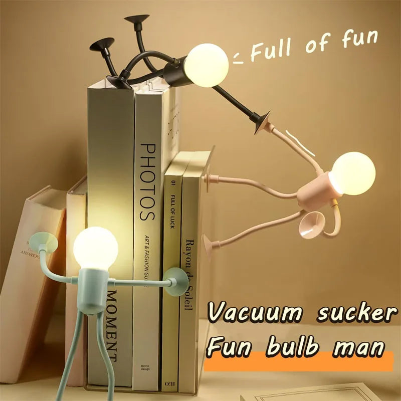 Cute Modern Mini Tabletop Desk Lamp with Suction Cup Night Light Portable Cartoon Sportsman Bulb Bendable Shelves Decor