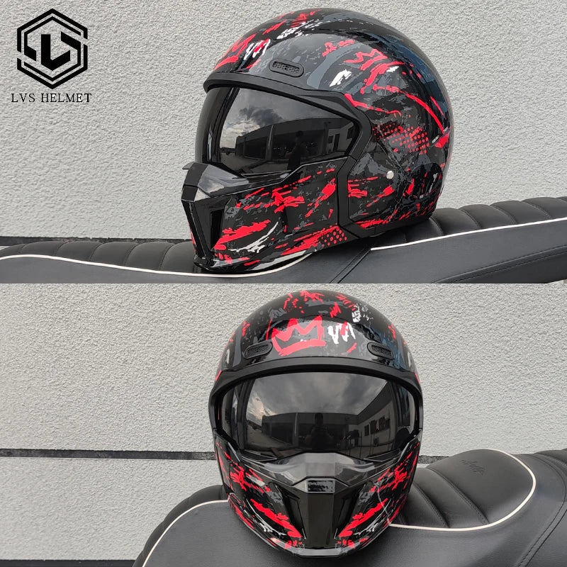 LVS motorcycle retro helmet modular detachable combination full helmet semi covered pilot helmet off-road helmet DOT approved