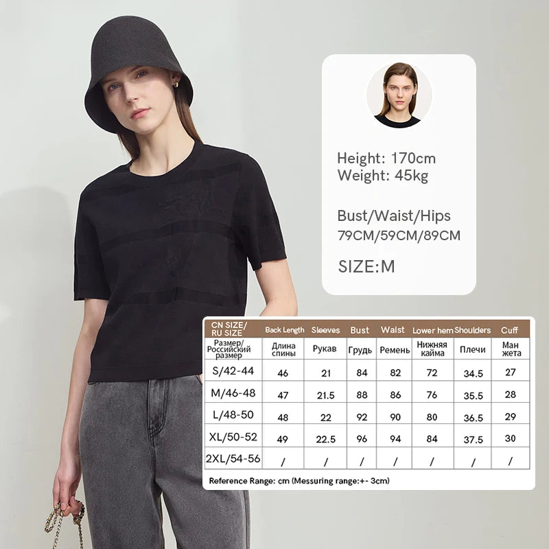 អាវយឺត AMII រដូវក្តៅបែប Minimalist សម្រាប់ស្ត្រីឆ្នាំ ២០២៥ អាវយឺតកមូលដៃខ្លីបោះពុម្ពសម្រាប់ស្ត្រីម៉ូដទាន់សម័យ 12522078