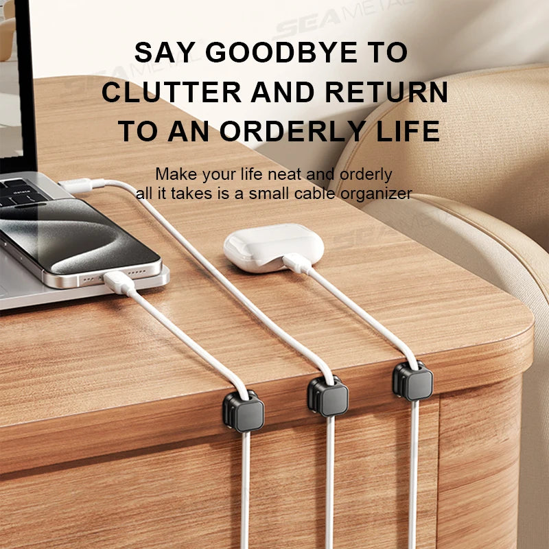 SEAMETAL 10pcs Magnetic Cable Clips Adjustable Cord Holder Self Adhesive Charging Cable Keeper Wire Clip for Car Home Office