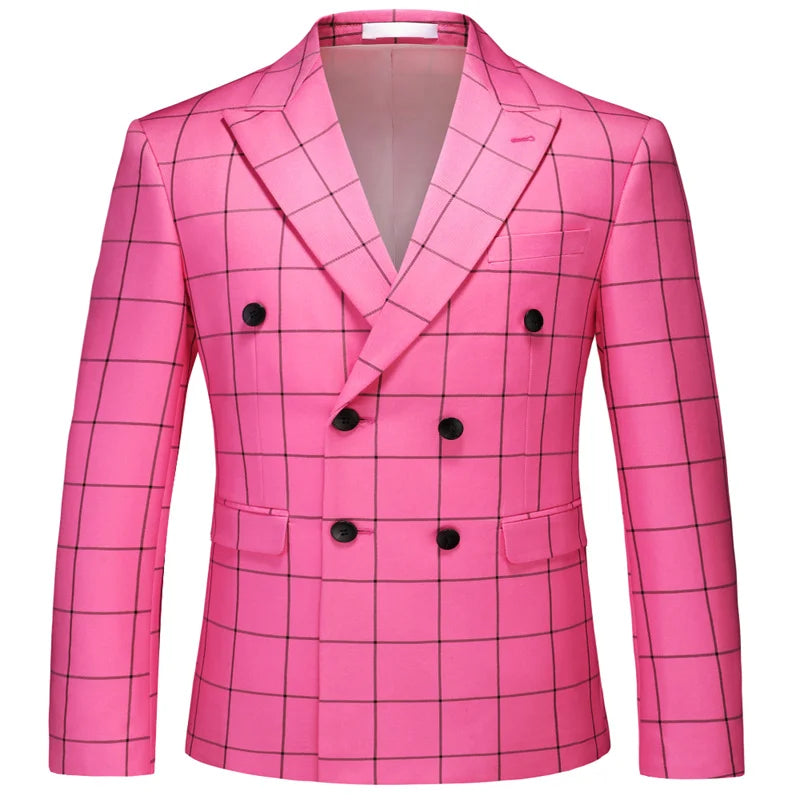 Men's Black White Plaid Long Sleeve Blazers, Fashion Slim Fit Suit Jacket, Wedding Party Tops Coat, Asian Size M6XL