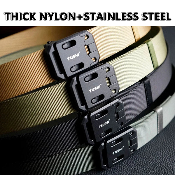 TUSHI Hard EDC Military Belt for Men Sturdy Nylon Steel gun belt Metal Automatic Buckle Tactical Belt Outdoor Girdle Accessories