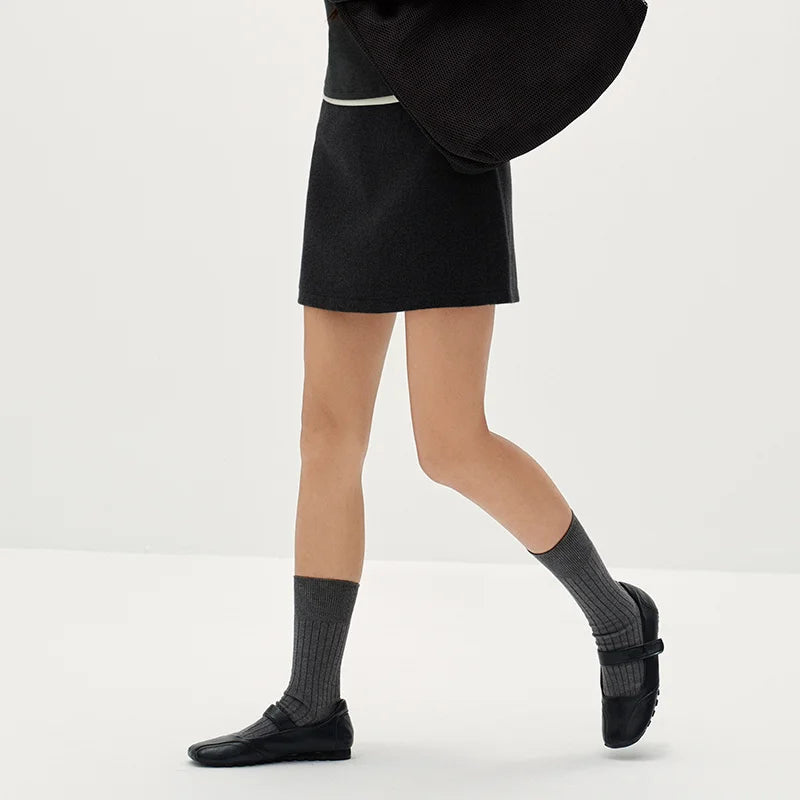 Semir Women Woolen Skirt Solid Color Side Slit Commuter Style 2026 New Winter Daily Wear Urban Casual Style Everyday Wardrobe