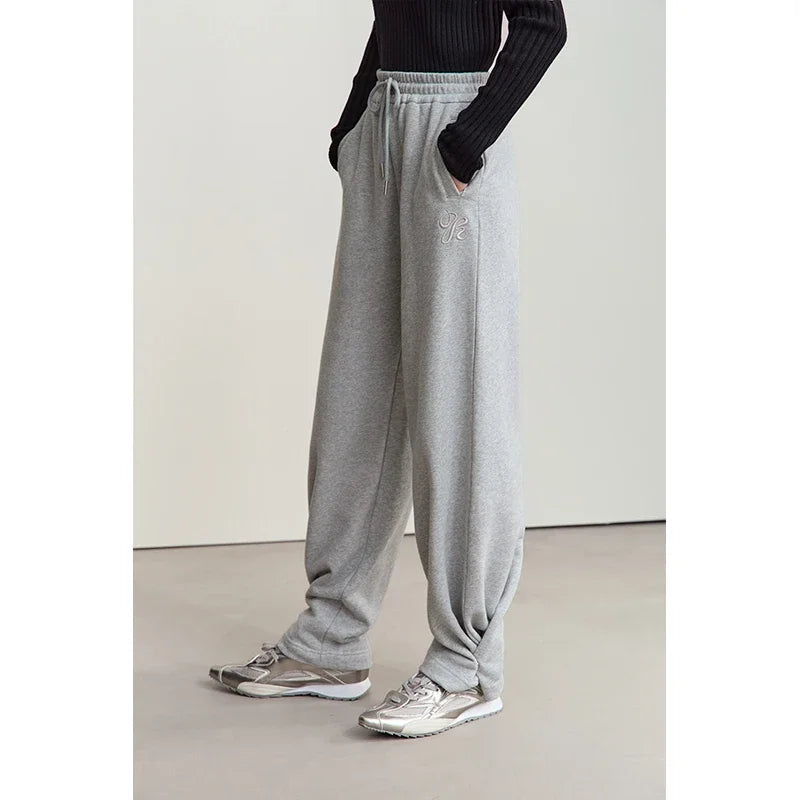 Amii Sweatpants for Woman 2026 Winter New Casual Knitting Ladies Clothing Embroidered Pants Versatile Wide-leg Trousers 12444170