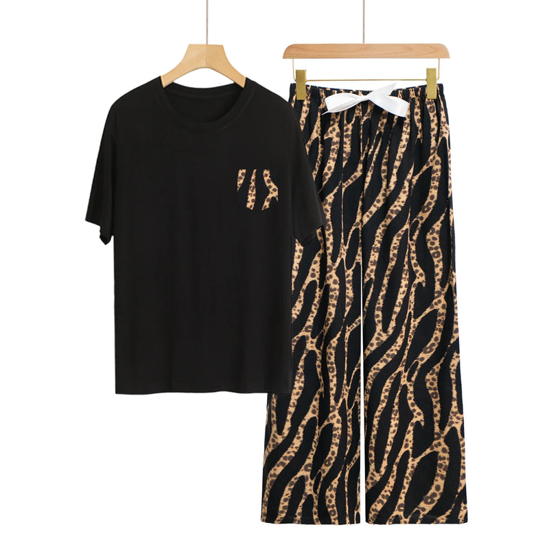 Fashion Printed Short Sleeve Straight Pants Set New Modal Comfort Woman Pajamas Loose Women's Home Clothes Spring Summer Pijama