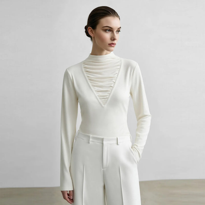 អាវយឺតដៃវែង Amii Pile Collar Slim Fit Elegant Comter Minimalist Versatile Winter 2026 Tops សម្រាប់ស្ត្រី 12644048
