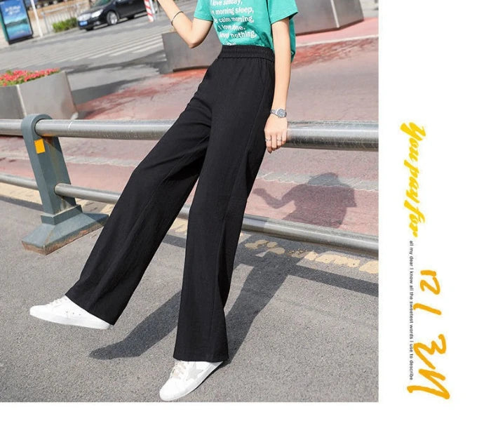 Women's Purple High-Waisted Wide-Leg Pants, Summer Lightweight Trousers, Asian Sizes S-3XL, Available in Beige, Orange, Black.