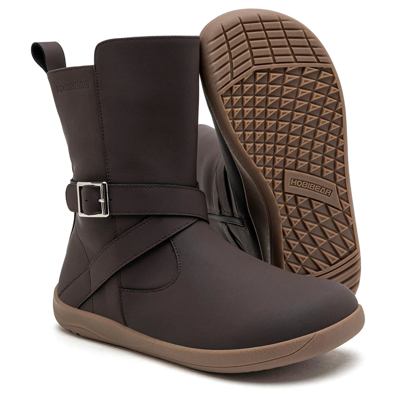HOBIBEAR Wide Width Barefoot Boots Women Artificial Leather Mid-Top Ankle Boots Zero Drop Side Zipper Lightweight Walking Shoes
