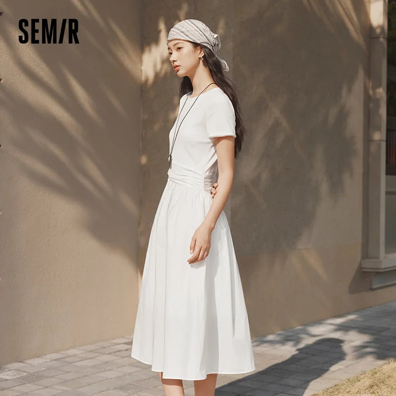 Semir Women Dress Pleated 2026 Crew Neck Cooling Waist Cinched Urban Casual Everyday Style Soft Comfortable Daily Wear Trendy