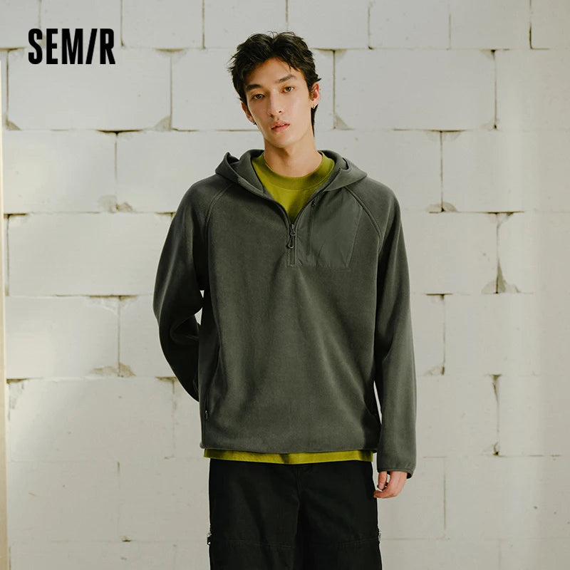 Semir Men Hooded Hoodies Antistatic Polar Fleece Outdoor Panel Design Water Repellent Raglan Sleeve 2026 New Winter Daily Wear