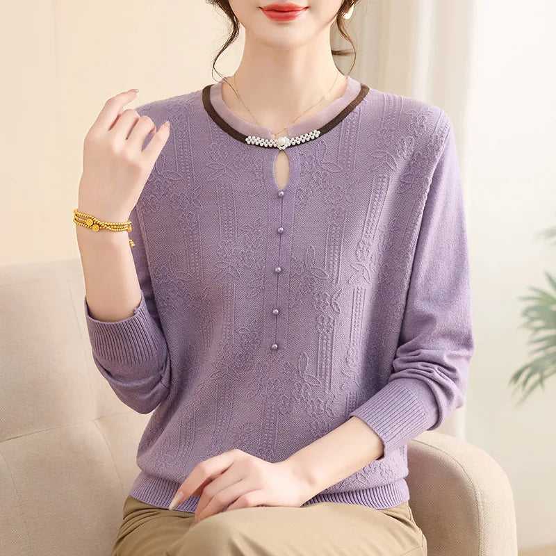Woman Clothing New Autumn Winter Knitwear Women's Sweater Printed Long Sleeve Blouse Female Spring Pullover Tops Bottom Wear