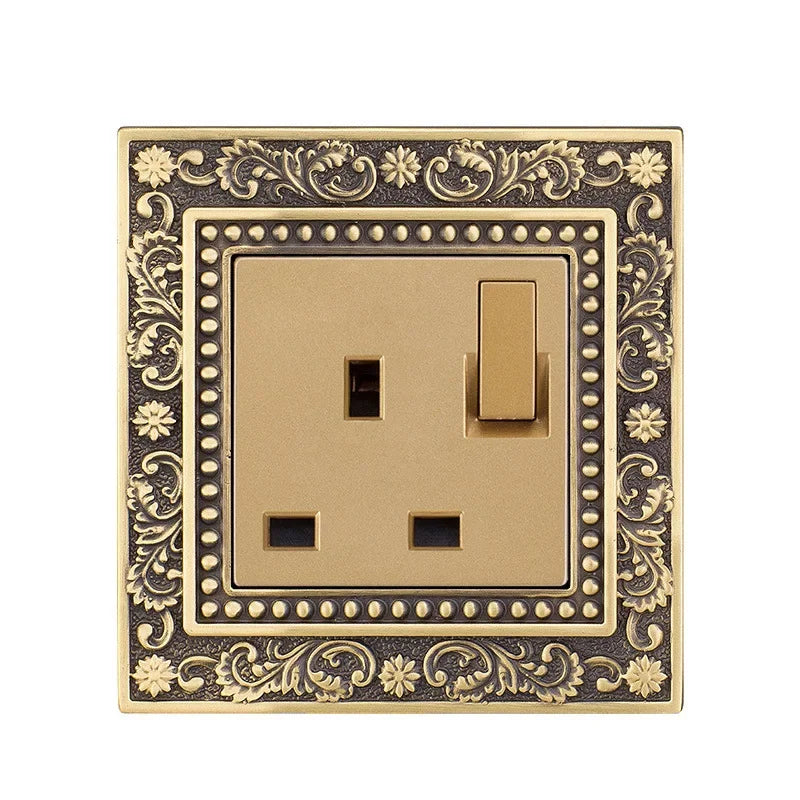 Luxury European retro Metal Button Switch panel,EU France Standard copper Wall socket,Universal light home switch power outlet