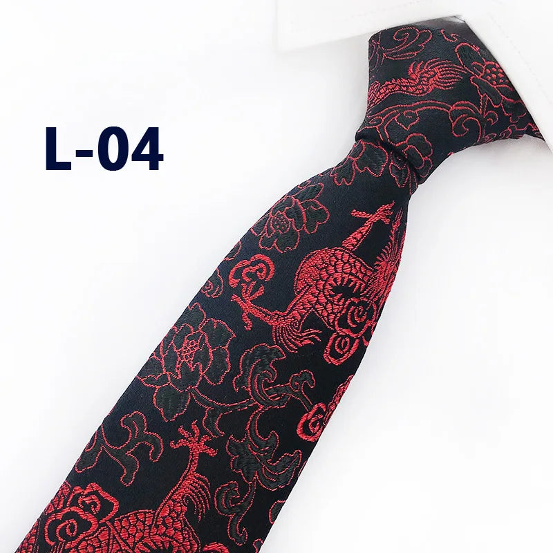 Men's Red Tie with A Chinese-style Design, Featuring A Jacquard Pattern of A Chinese Dragon; Available in Multiple Colors.