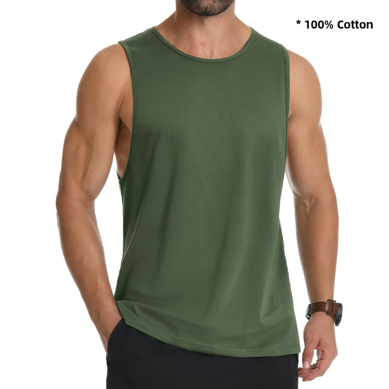 TACVASEN Cotton Fitness Wide-Armhole Muscle TANK TOPS Sleeveless T-shirts Mens Gym Workout Trainning Vests Casual Tee Shirt Tops