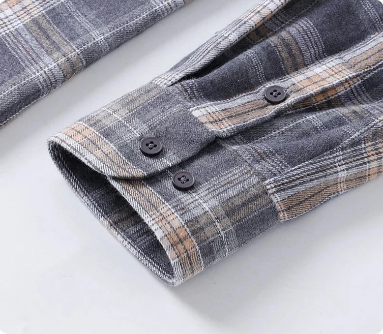 Men's Long-sleeve Shirt for Spring and Fall; Cotton-polyester Blend, Single-breasted, Notched-collar Striped Shirts.