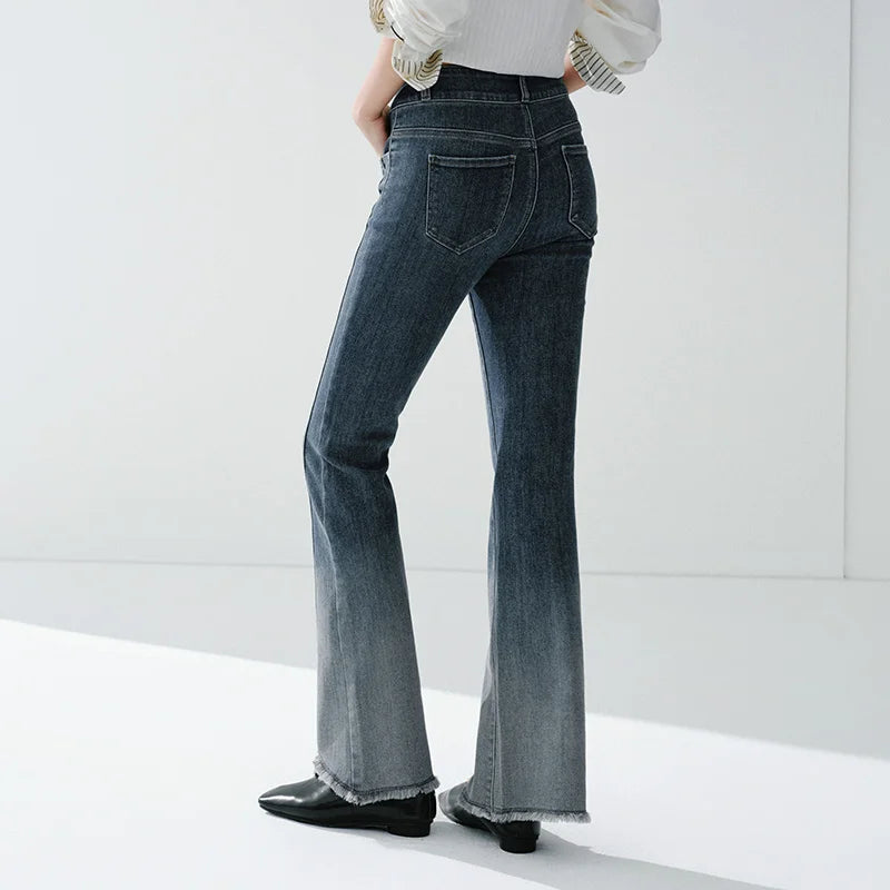 Semir Soft Jeans Women 2026 Spring Raw Hem Split Gradient Flare Leg Casual Fashion Comfortable Versatile Long Trousers