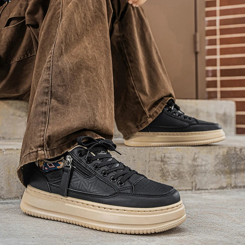 Men's flat white casual shoes four season new breathable light thick-sole non-slip outdoor running sneakers fashion walking shoe