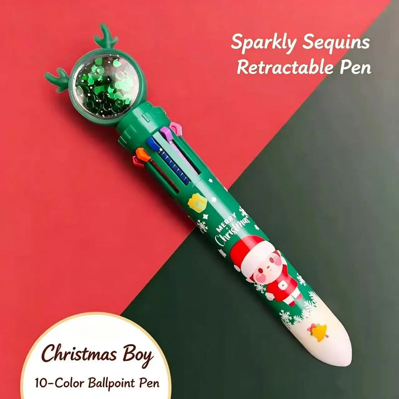 2026 Christmas Press-on Coloured Pens Ballpoint Pens Student Santa Press-on Ballpoint Pens Christmas Stationery 10 Colours 0.5mm