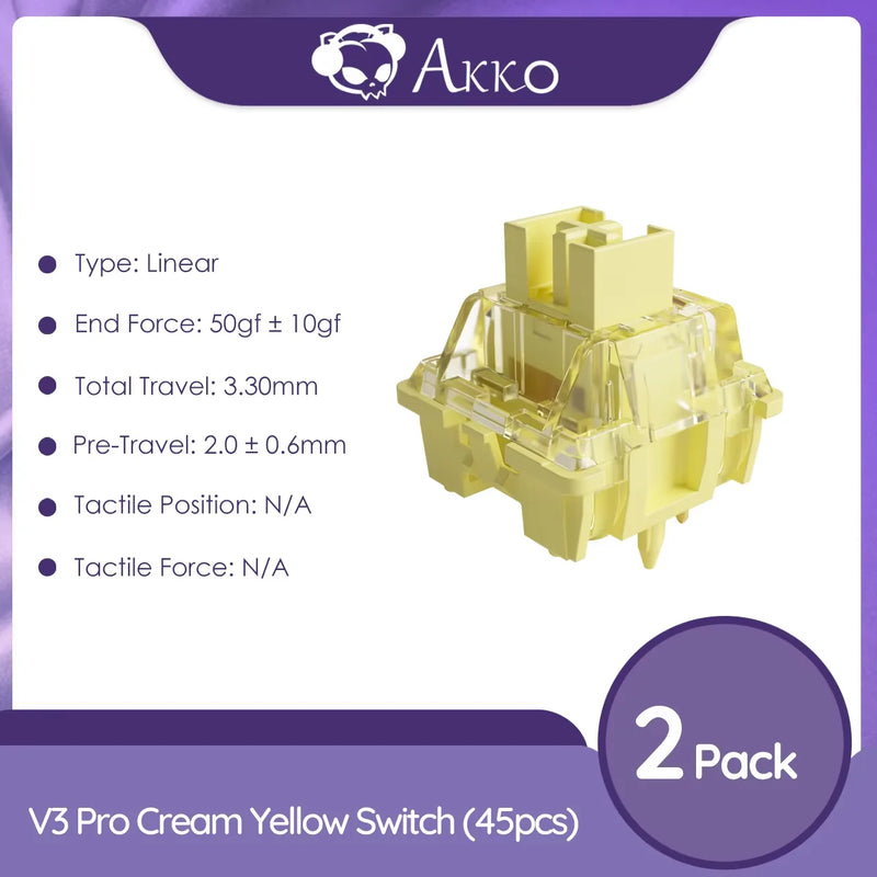Akko V3 Cream Yellow Pro Switch 5 Pin 50gf Linear Switch with Dustproof Stem Compatible with MX Mechanical Keyboard (45 pcs)