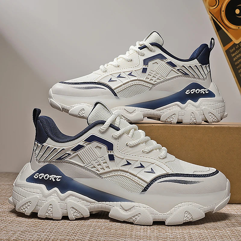 Mens Running Shoes 2025 New Trendy Thick Soled Sneakers Anti Slip Cosy Fashion Leather Lace-up Casual Tennis Shoes for Men