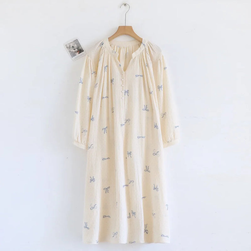 Thin Pure Cotton Women's Nightgown Spring Autumn New Lady Pajamas Dress Home Night Gown One Piece Homewear Woman Night Clothes