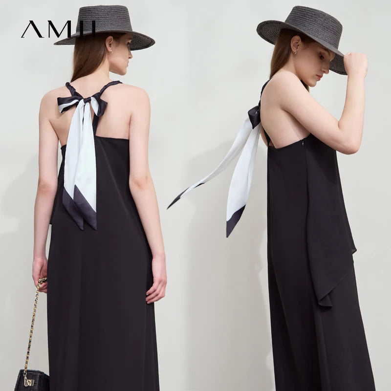 AMII Minimalist White Dress 2026 Summer New Women Elegant Vocation Loose Long Robe Twisted Double Layer Chiffon Dresses 12542233