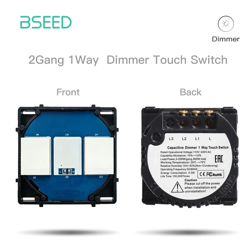 BSEED 1/2/3Gang 1/2Way Light Switch Function Base Wall Touch Switches Insert Moudule DIY Parts Without Panel Dark Blue Backlight