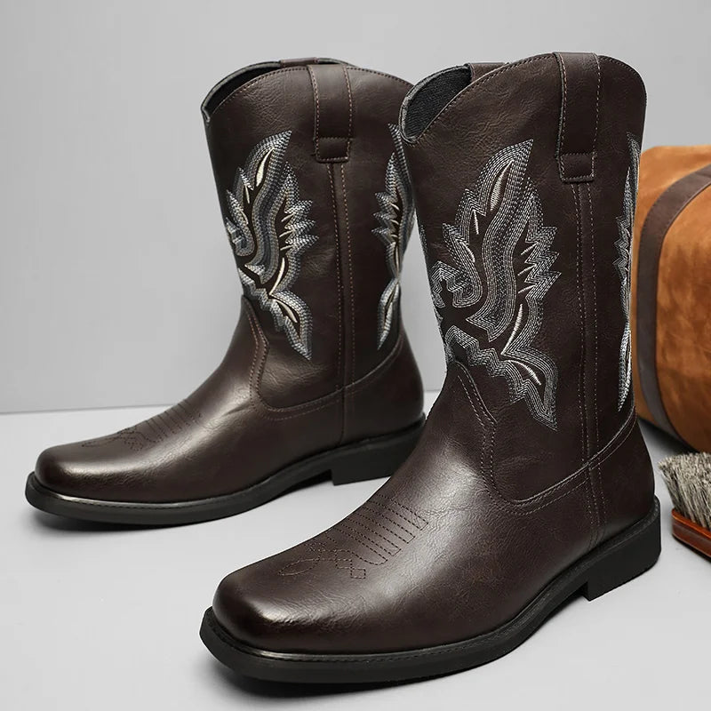 Men's embroider high top casual boots four seasons new light non-slip comfort soft-sole outdoor fashion walking Motorcycle boots