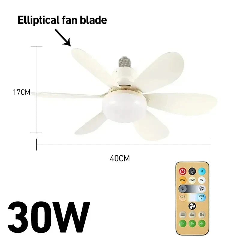 Home E27 Base Ceiling Fan Light with 30W/40W LED Night Light Adjustable Lighting Mode Remote Control High Wind Power Ceiling Fan