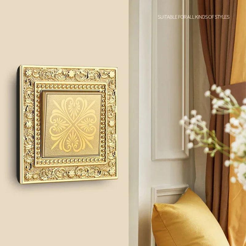 Luxurious metal European vintage antique EU wall lamp switch socket panel brass metal villa  home light switch 1/2/3 gang 2 way