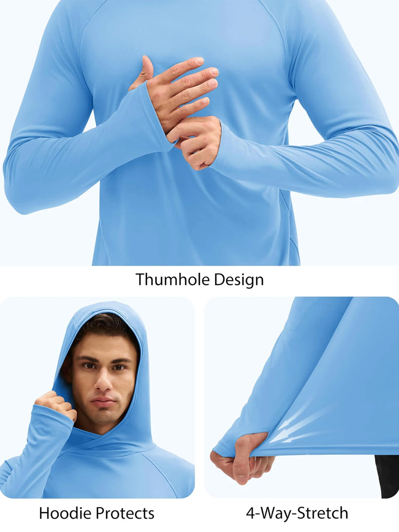 Men's UPF 50+ Sun Protection Hoodie Long Sleeve Quick Dry Fishing Hiking Shirt Thumbholes UV Block Rash Guard for Outdoor Sports