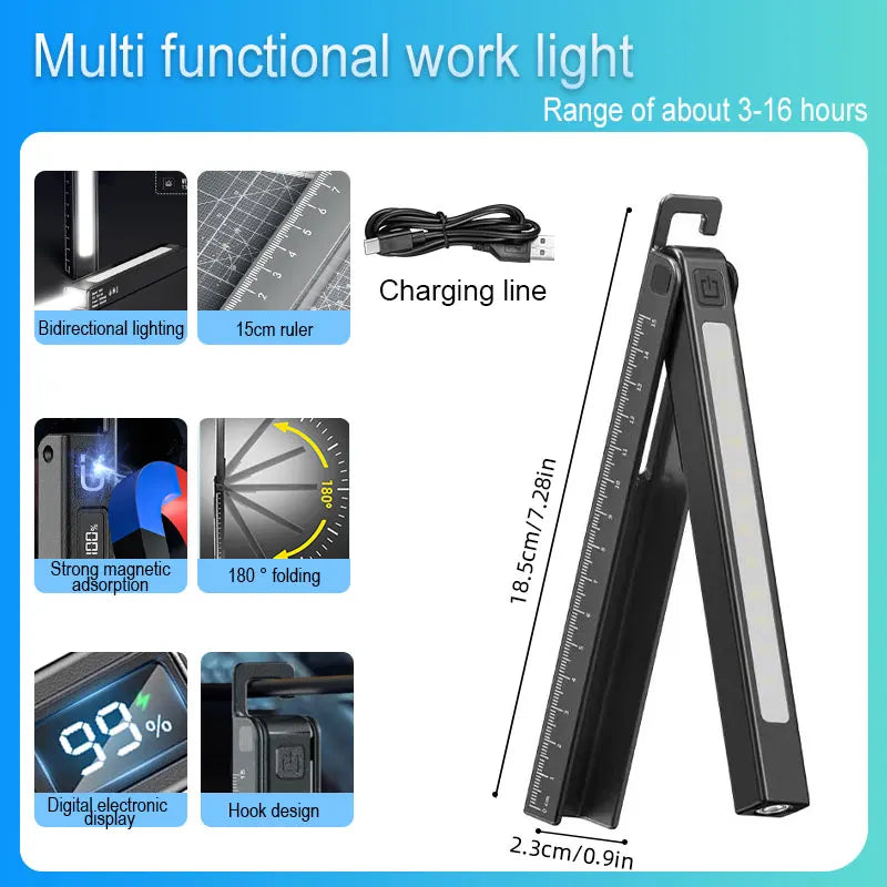 ពិល LED ដែលអាចសាកបានក្រៅផ្ទះ ដែលអាចបត់បាន ជាមួយមេដែក ពិលចល័ត COB ពិលប៊ិចធ្វើការ ពិលបន្ទាត់ពហុមុខងារ