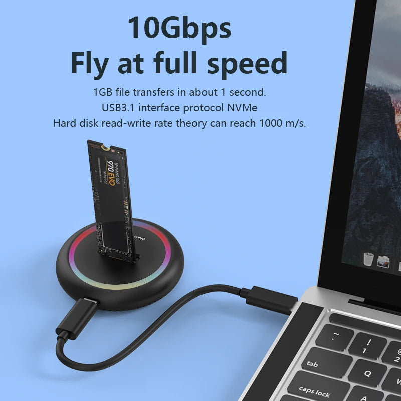 ស្ថានីយ៍ចត SSD M.2 ពិធីការពីរ Blueendless ភ្លើង LED RGB M.2 SATA USB C SSD Case NVME+NGFF HDD SSD Docking Station រឹងមាំ
