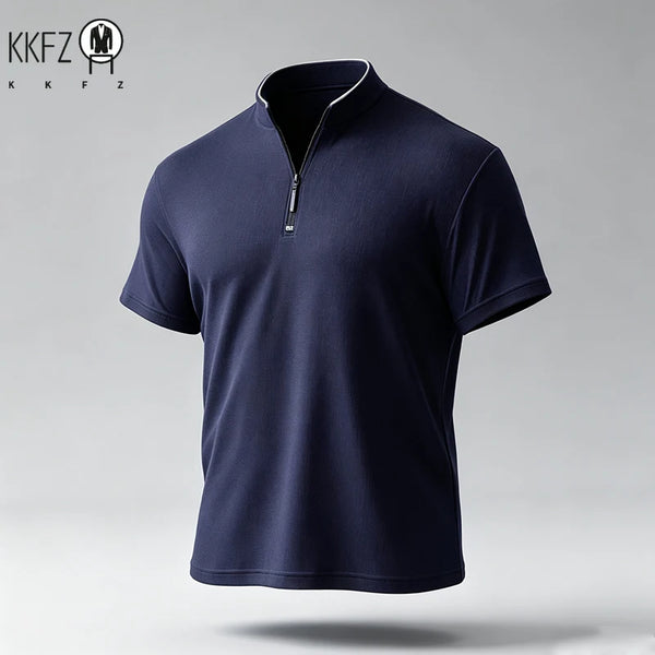 Male Urban Casual Half Zip Long Sleeve Top Stand Collar Comfort Texture For City Commute And Daily Street Matching Look