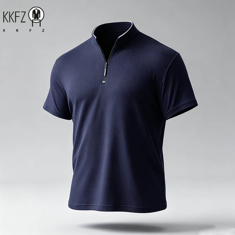 Male Urban Casual Half Zip Long Sleeve Top Stand Collar Comfort Texture For City Commute And Daily Street Matching Look
